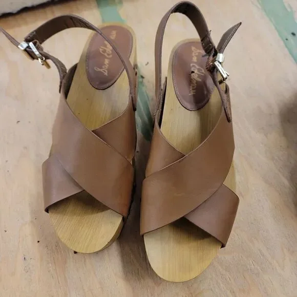 Sam Edelman Bentlee Brown Leather Studded Open Toe Platform Wedge Sandals 8.5M - Picture 3 of 7